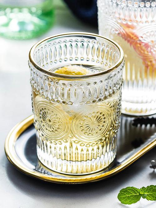 主妇欧式复古花纹浮雕玻璃杯太阳花水杯茶杯创意玻璃杯子酒杯 商品图0